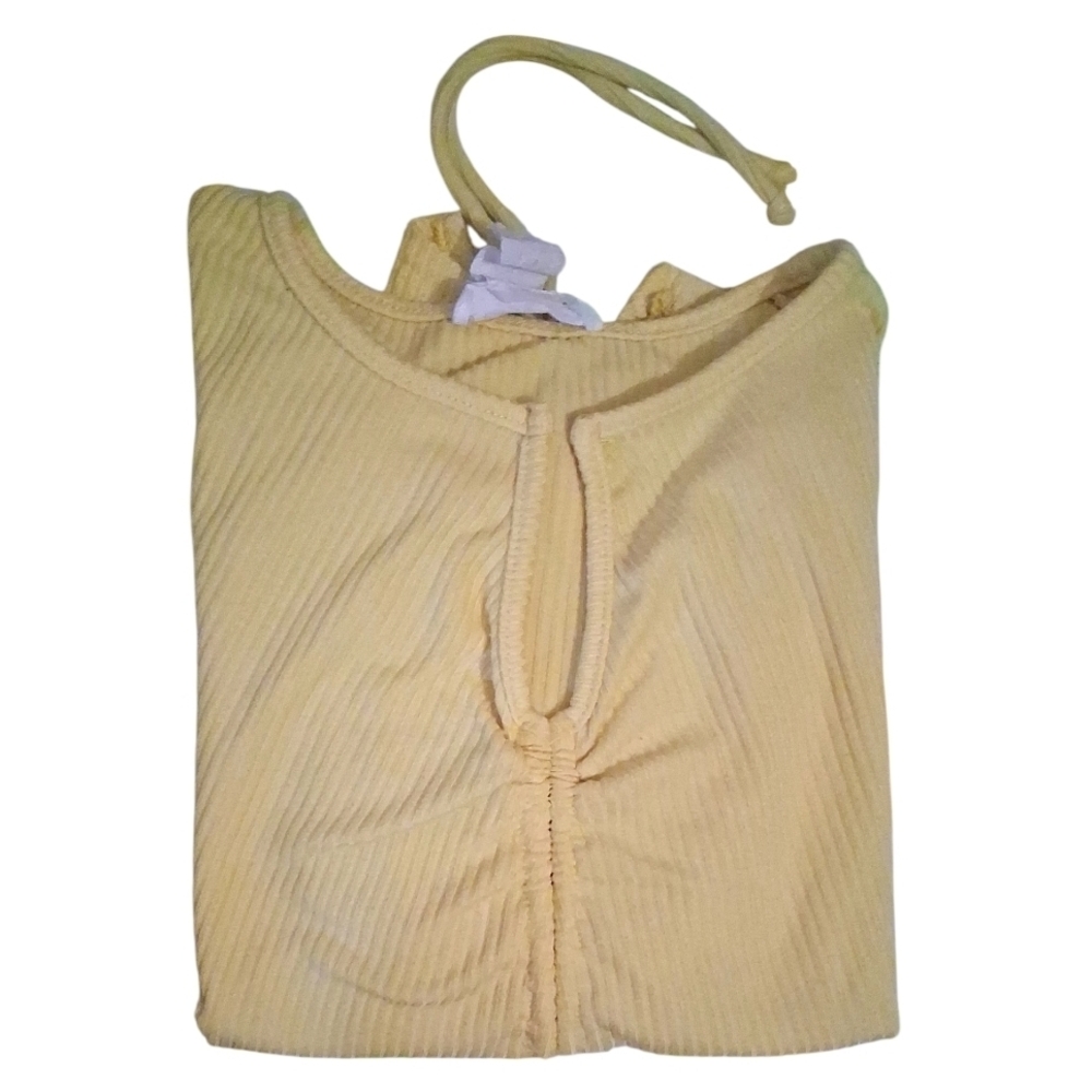 💕 $5 Bundled Ribbed Yellow Ruched Drawstring Crop Top - Picture 3 of 3